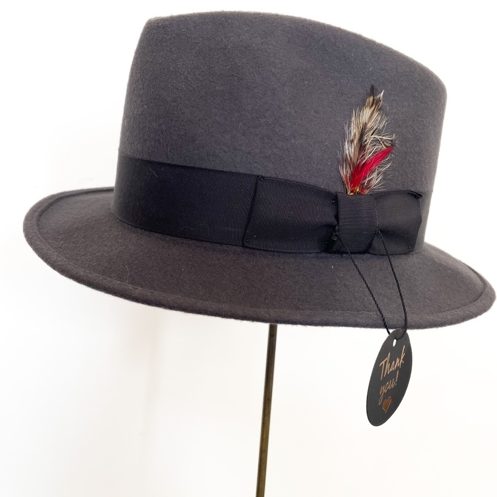 Vintage Botany 500 slate gray 100% wool fedora hat feather accent USA men’s XL - Picture 2 of 12